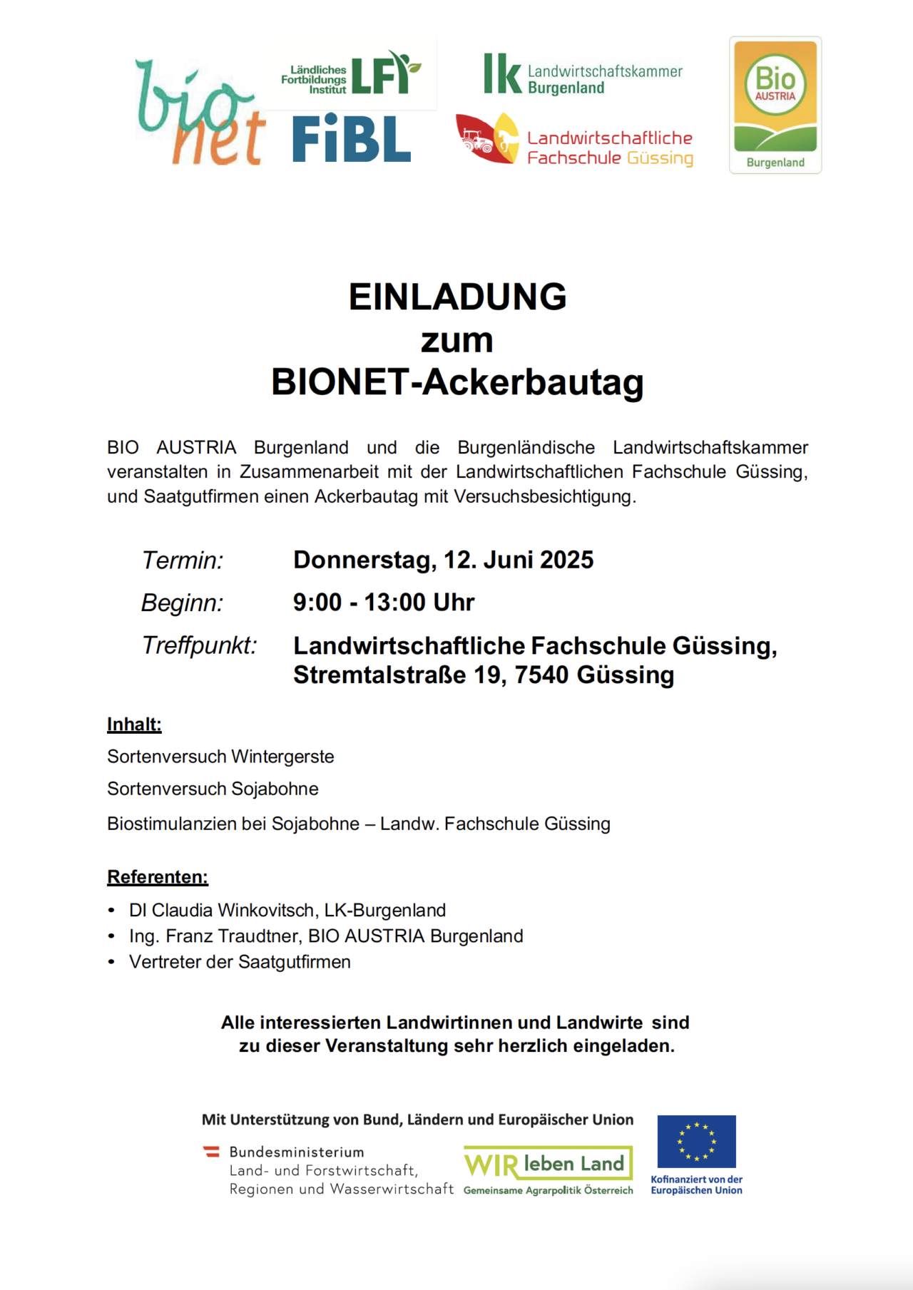 Einladung Ackerbautag Güssing